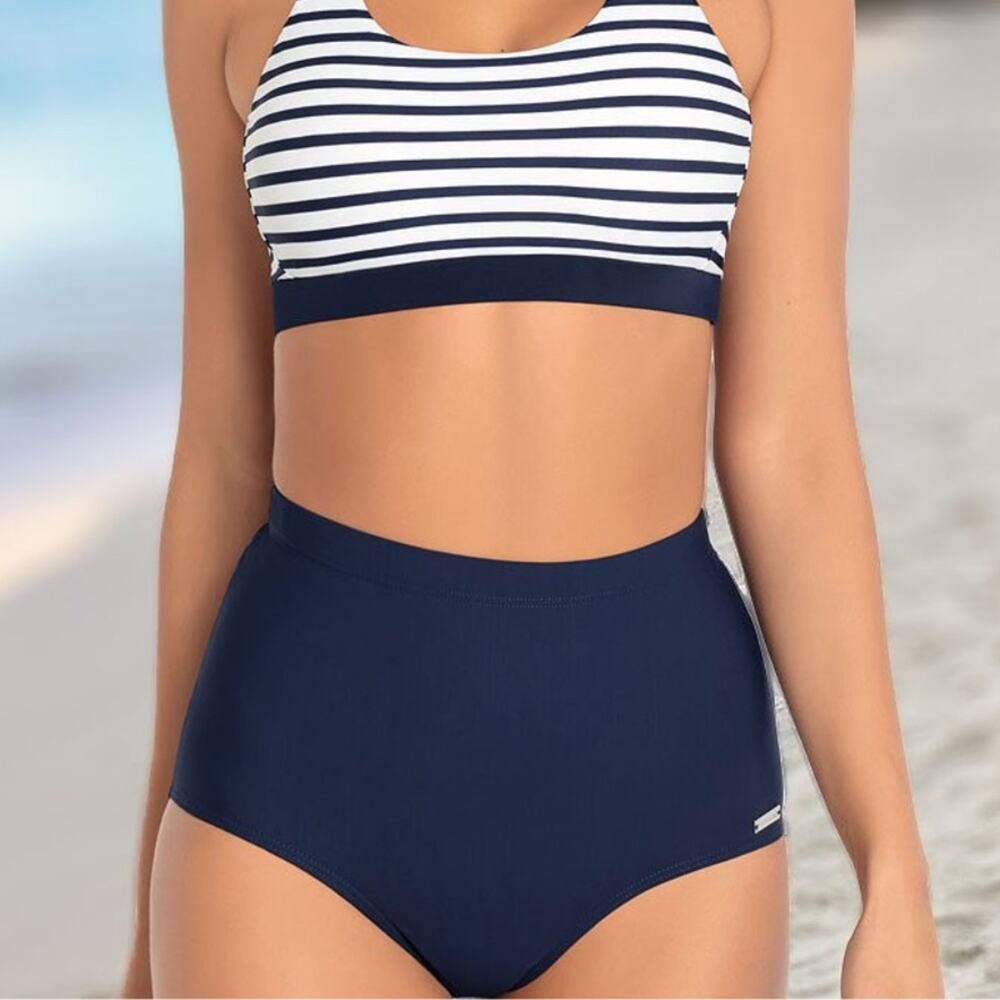 NEW Lascana High Rise Shaping Bikini Bottoms in Navy Blue - Size 6